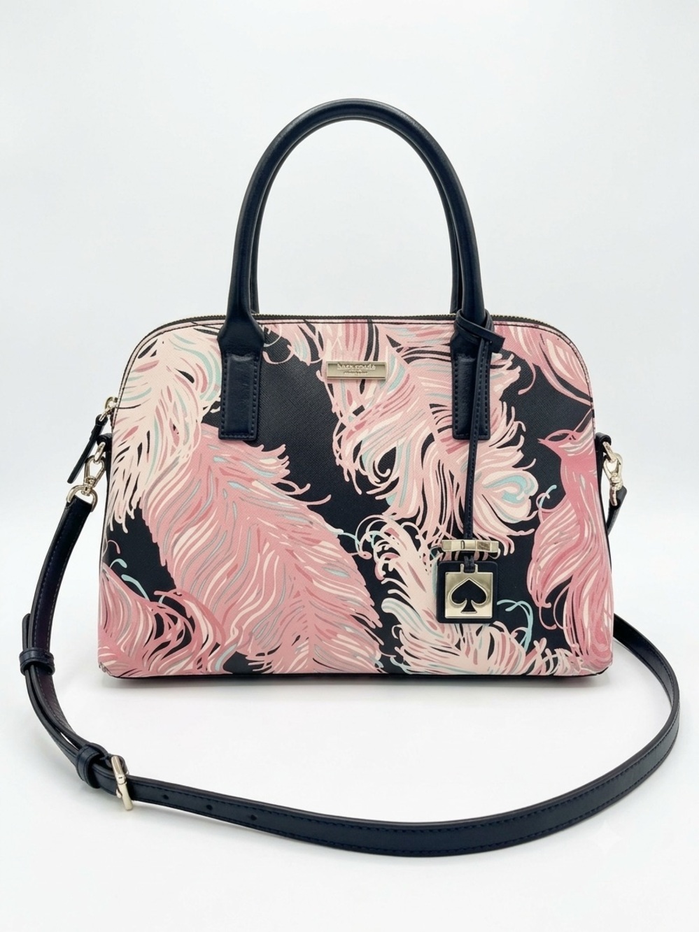 Kate Spade Brightwater Drive Rachelle Flamingo Feather Print Satchel Bag